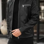 کاپـشن چرم طبیعی زیپ دار مشکی m113
