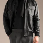 کاپشن چرم طبیعی مشکی m115
